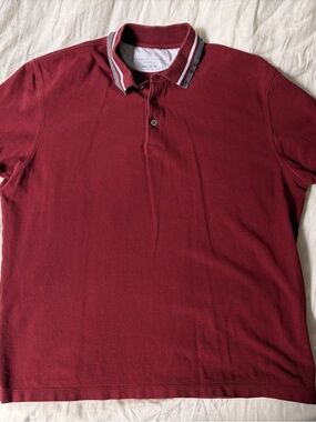 Brunello Cucinelli Deep Burgundy Polo with Contrasting Striped Collar